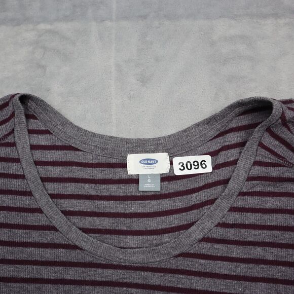 Old Navy Shirt Women L Maroon Gray Stripe Sweater Flowy Lightweight Split Bottom - Picture 7 of 16